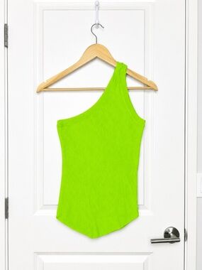 Neon Green One-Shoulder Ribbed Tank Top Size Medium